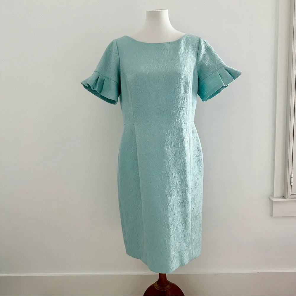 Talbots | Dresses | Talbots Blue Jacquard Brocade Midi Dress With Ruffle  Sleeves Size 2 | Poshmark